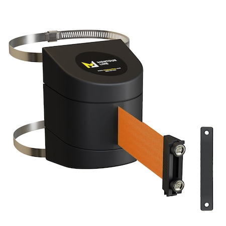 Retractable Belt Barrier Black Clamped Mount, 20ft. Orange Belt (M)